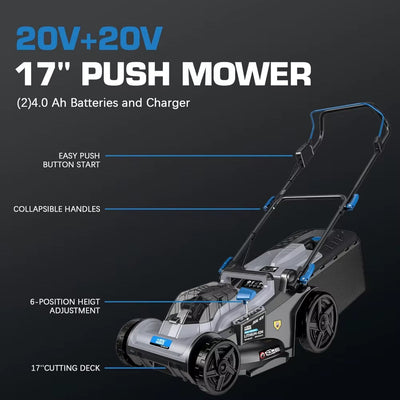 ROYAL GARDEN Electric 40V 17 Inch Cordless Lawn Mower Walk behind Brushless Push Mower 6-Height Adjust Portable & Lightweight 2