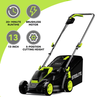 13" Electric Lawn Mower, 2-In-1 Lightweight Cordless Lawn Mower Brushless with 21V 4.0Ah Battery and Charger