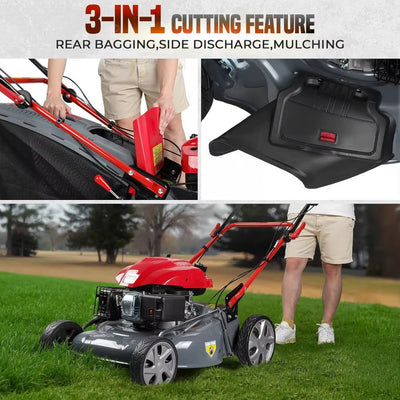 Lawn Mower, 20-Inch Self Propelled Gas Lawn Mower, 173Cc Gas Engine Push Mower with 60L Grass Tank, 7 Height Adjustment, Mulchin