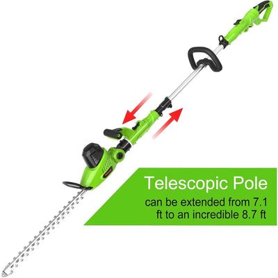 2 in 1 Electric Pole Hedge Trimmer, Power Hedge Trimmer with 18 Inch Dual-Action Laser Cut & Adjustable Cutting Head, 4.8Amp, 6