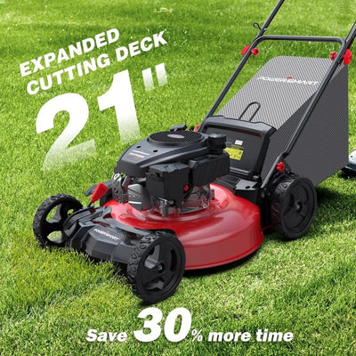 Lawn Mower Gas Powered, 21-Inch 144Cc Engine 3-In-1 Walk-Behind Push Lawn Mower, Oil Included