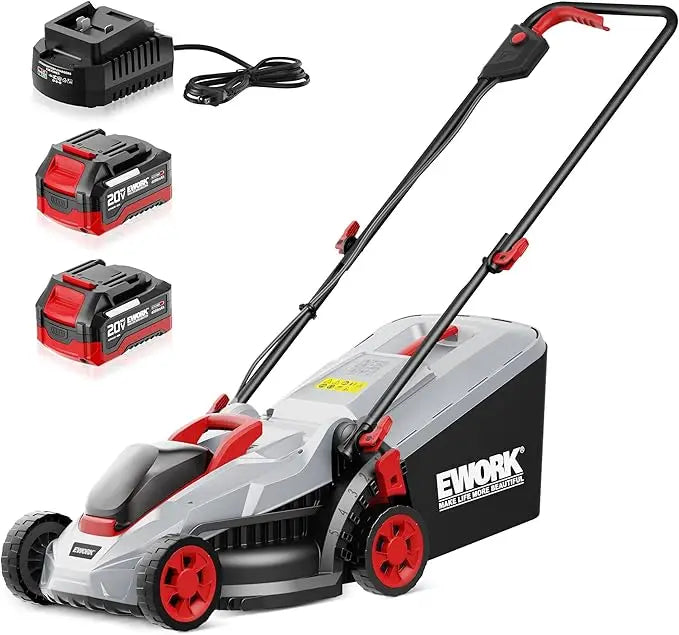 40V 13-Inch Electric Lawn Mower Cordless, Brushless Motor, 5 Height Adjustment with 2 X 20V 4.0Ah Batteries and Charger, Batter