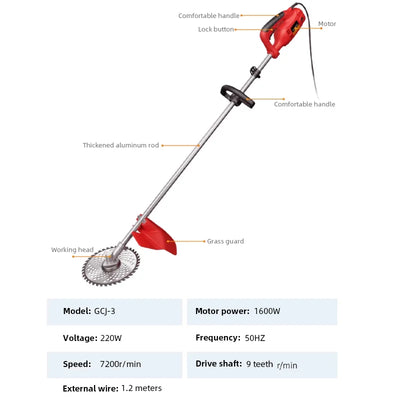220V Electric Lawn Mower Multi-Function Lawn Trimmer Weeder High Branch Saw Pruning Shears Suitable for Home Garden Use