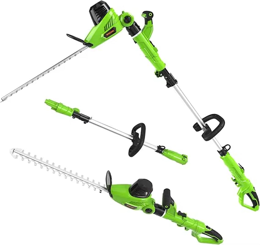 2 in 1 Electric Pole Hedge Trimmer, Power Hedge Trimmer with 18 Inch Dual-Action Laser Cut & Adjustable Cutting Head, 4.8Amp, 6