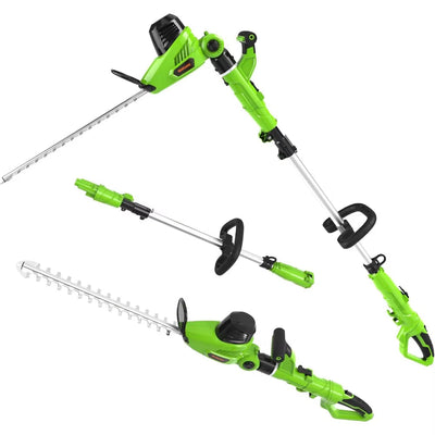 2 in 1 Electric Pole Hedge Trimmer, Power Hedge Trimmer with 18 Inch Dual-Action Laser Cut & Adjustable Cutting Head, 4.8Amp, 6