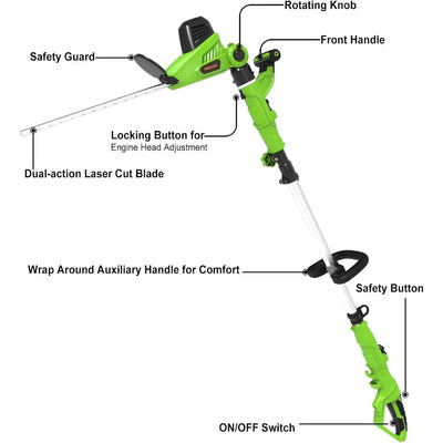 2 in 1 Electric Pole Hedge Trimmer, Power Hedge Trimmer with 18 Inch Dual-Action Laser Cut & Adjustable Cutting Head, 4.8Amp, 6